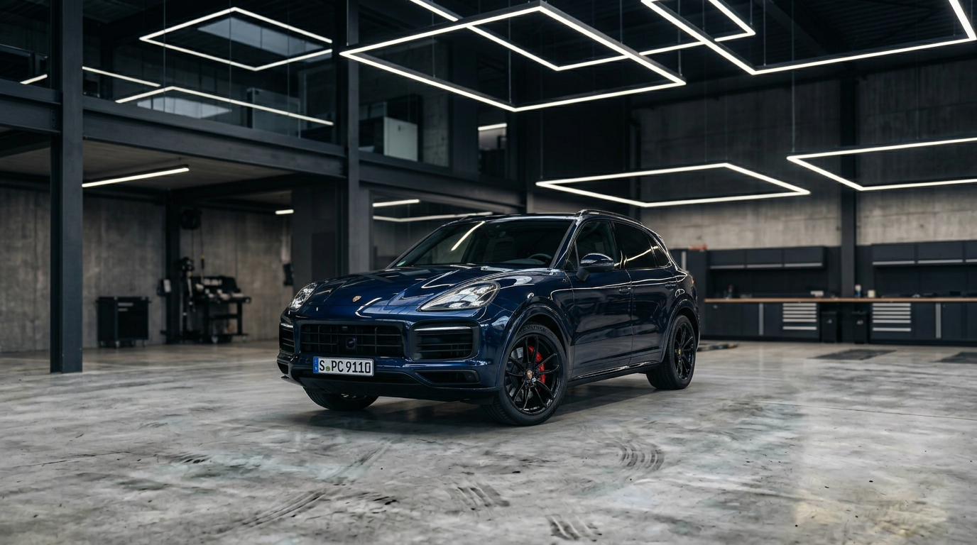 Donkerblauwe Porsche Cayenne